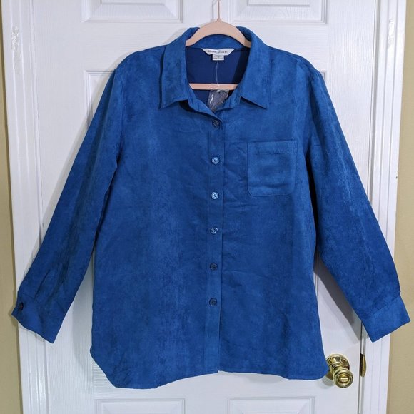 Draper's & Damon's Blue Microsuede Button Up Round Hem Shacket - size 1X NWOT - Picture 2 of 14